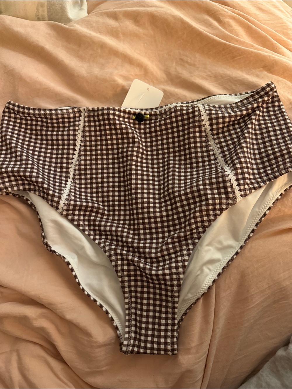 NWT staud  brown and white gingham bikini bottom $125 sz L $100 off retail